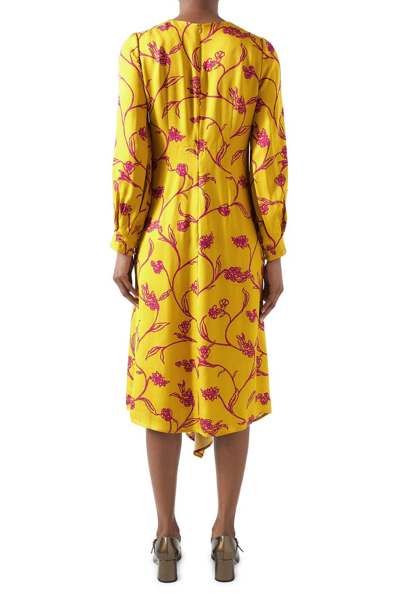 Henrietta Flower Bracelet Sleeve Asymmetric Hem Dress, Alternate, color, YELLOW MULTI