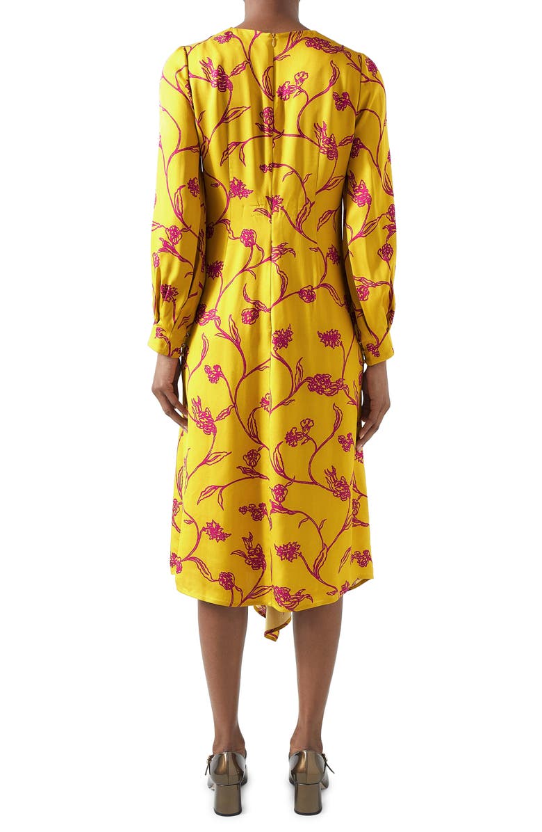 LK Bennett Henrietta Flower Bracelet Sleeve Asymmetric Hem Dress, Alternate, color, 