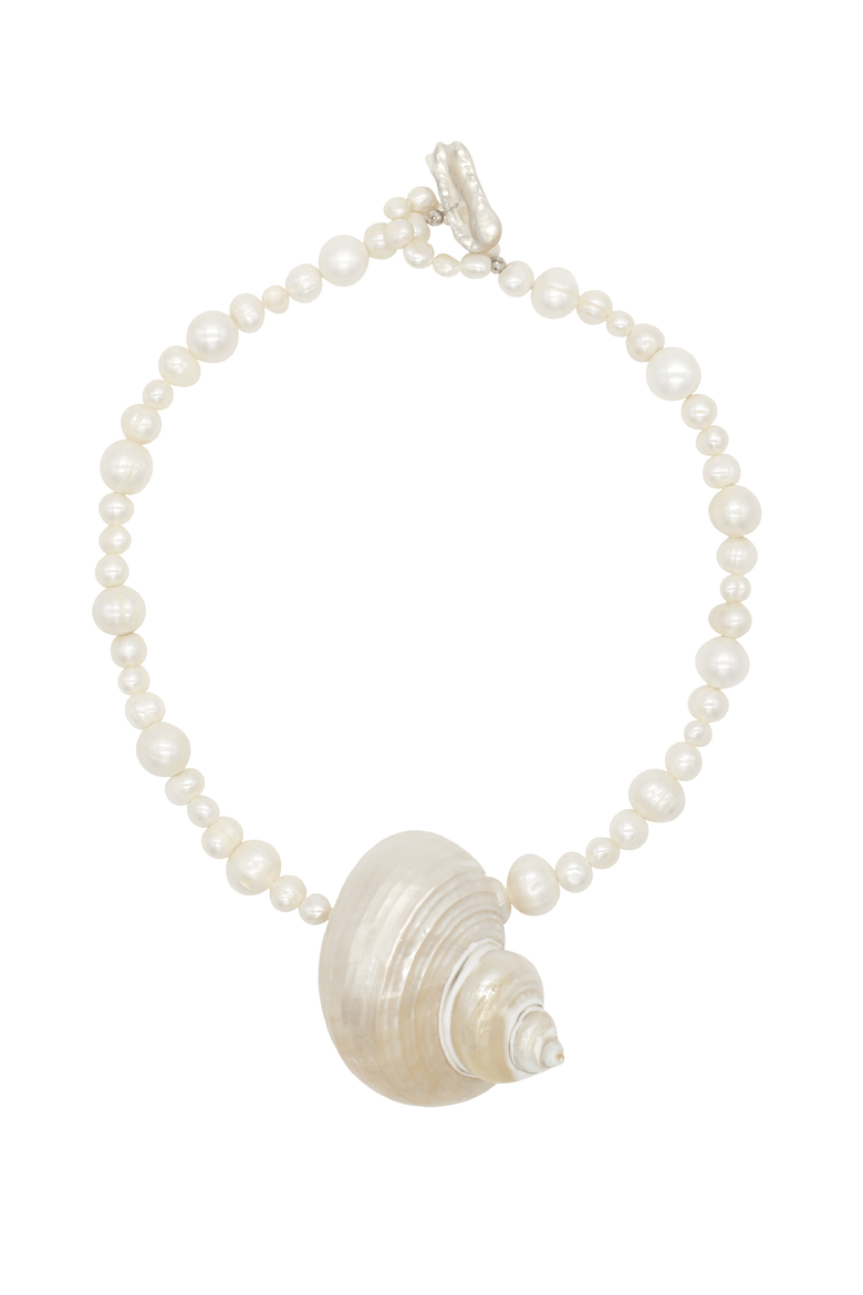 Natural Pearl Statement Necklace With Seashell Pendant, Main, color, White