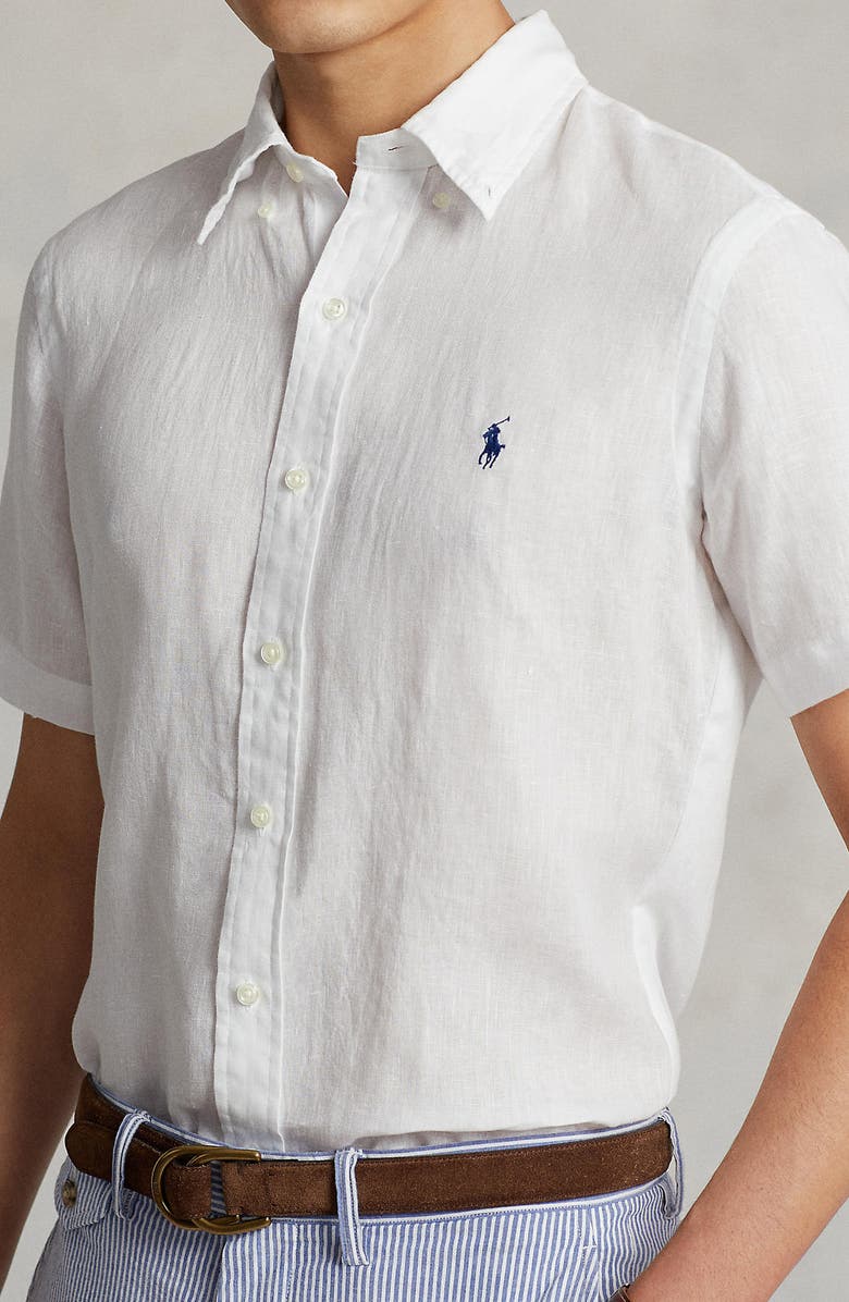 Polo Ralph Lauren Short Sleeve Linen Button-Down Shirt, Alternate, color, 