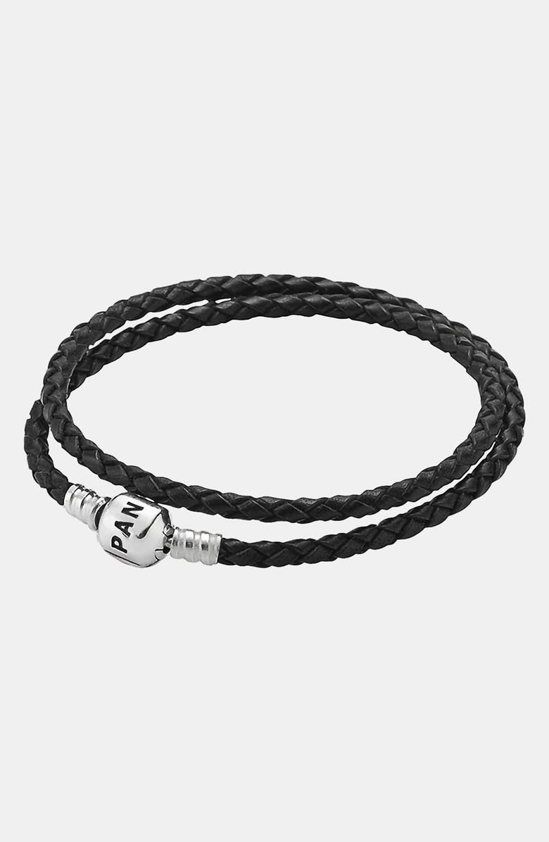 PANDORA Leather Wrap Charm Bracelet, Alternate, color,