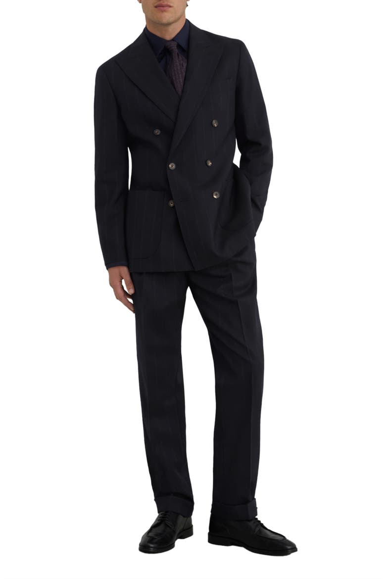 Valley Pinstripe Wool Double Breasted Dinner Jacket, Alternate, color, NAVY