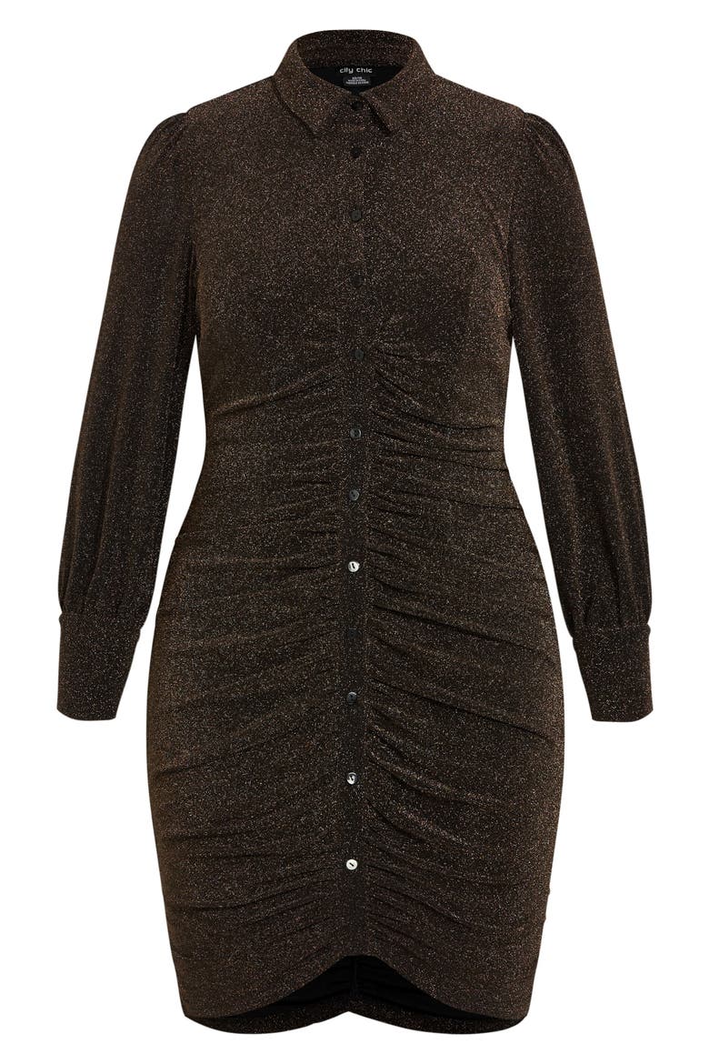 Estrella Ruched Metallic Long Sleeve Shirtdress, Alternate, color, SHIMMER