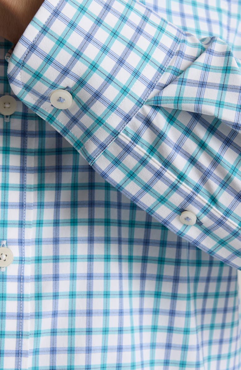 UNTUCKit Roscoe Check Performance Button-Up Shirt, Alternate, color, Blue Teal White