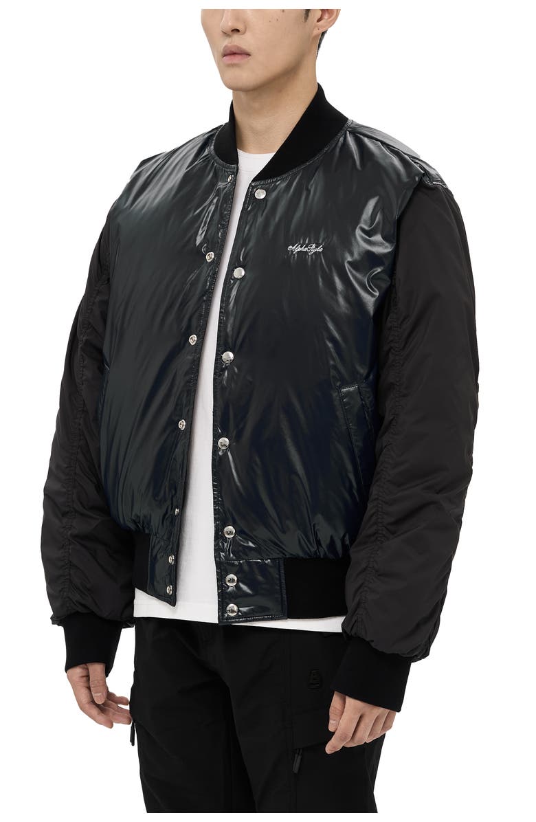 AlphaStyle Hamden Mens Reversible Down Varsity Jacket, Alternate, color, Black