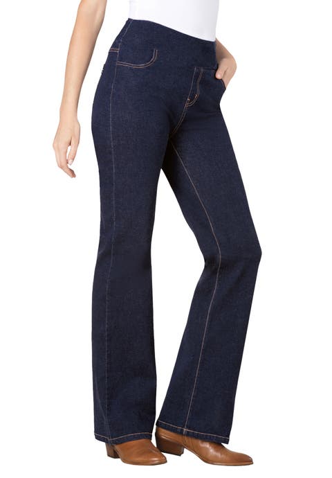Smooth Waist Pull On Flex Fit Bootcut Denim Jeans (plus)