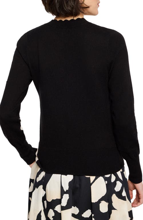 Nic + Zoe Nic+zoe Evening Petal Scallop V-neck Sweater In Black Multi