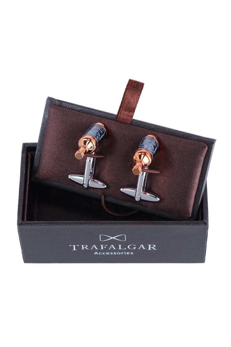 Cheers Whiskey Bottle Novelty Cufflinks, Alternate, color, Brown