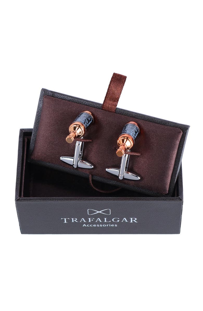 Trafalgar Cheers Whiskey Bottle Novelty Cufflinks, Alternate, color, Brown