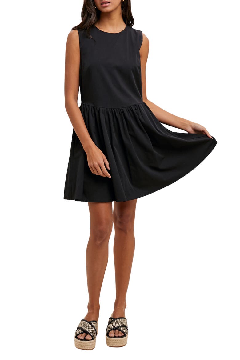 Fit & Flare Cotton Blend Minidress, Main, color, BLACK