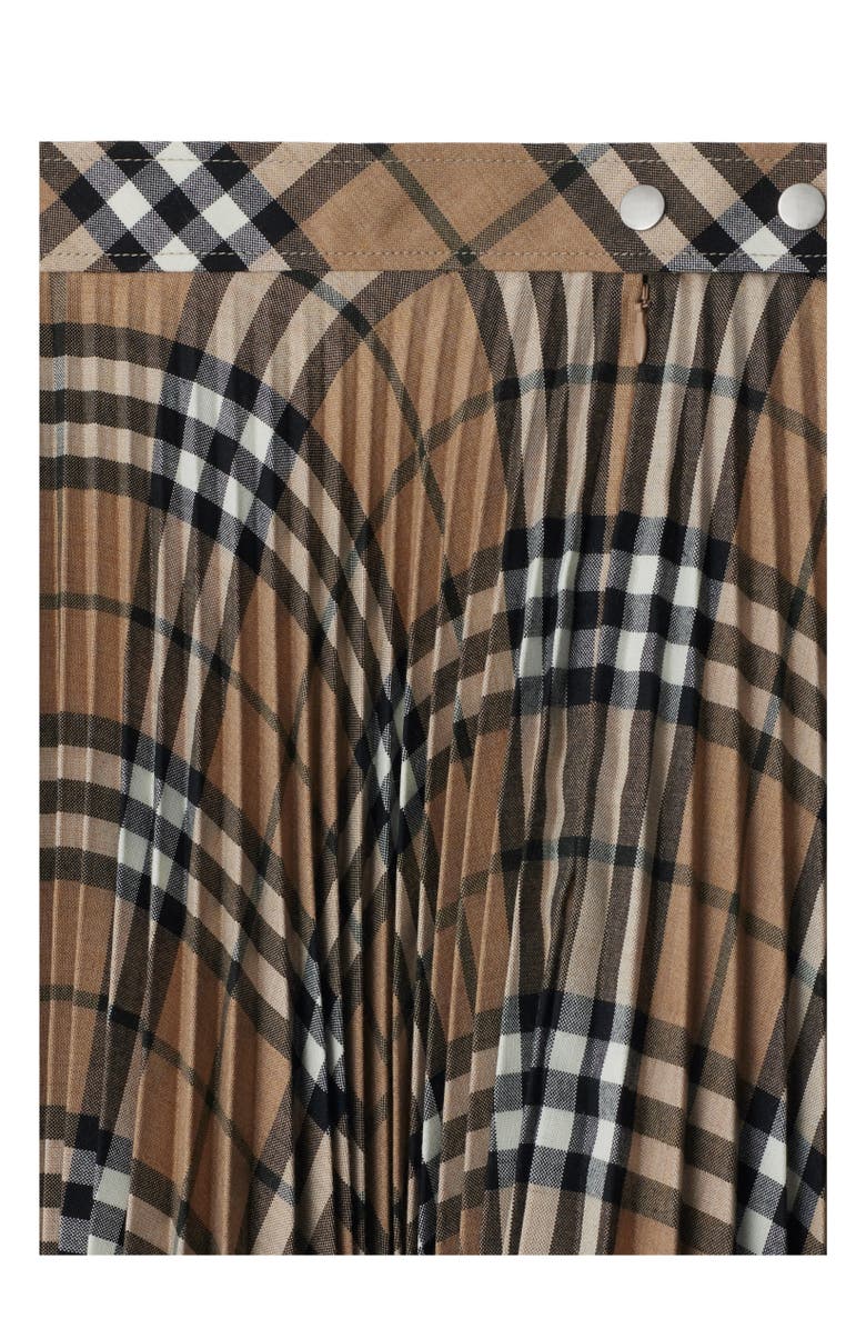Burberry Pleated Check Wool Blend Skirt, Alternate, color, Linden