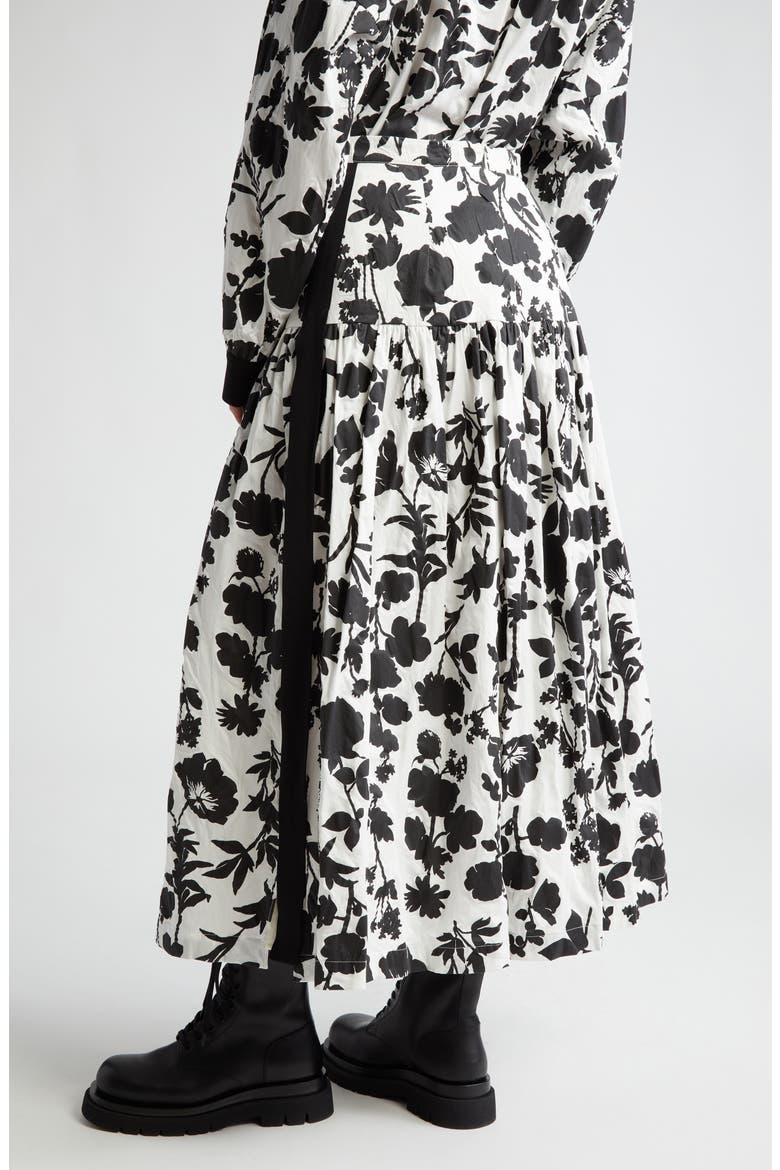 Udente Floral Print Tiered Cotton & Silk Skirt, Alternate, color, WHITE BLACK