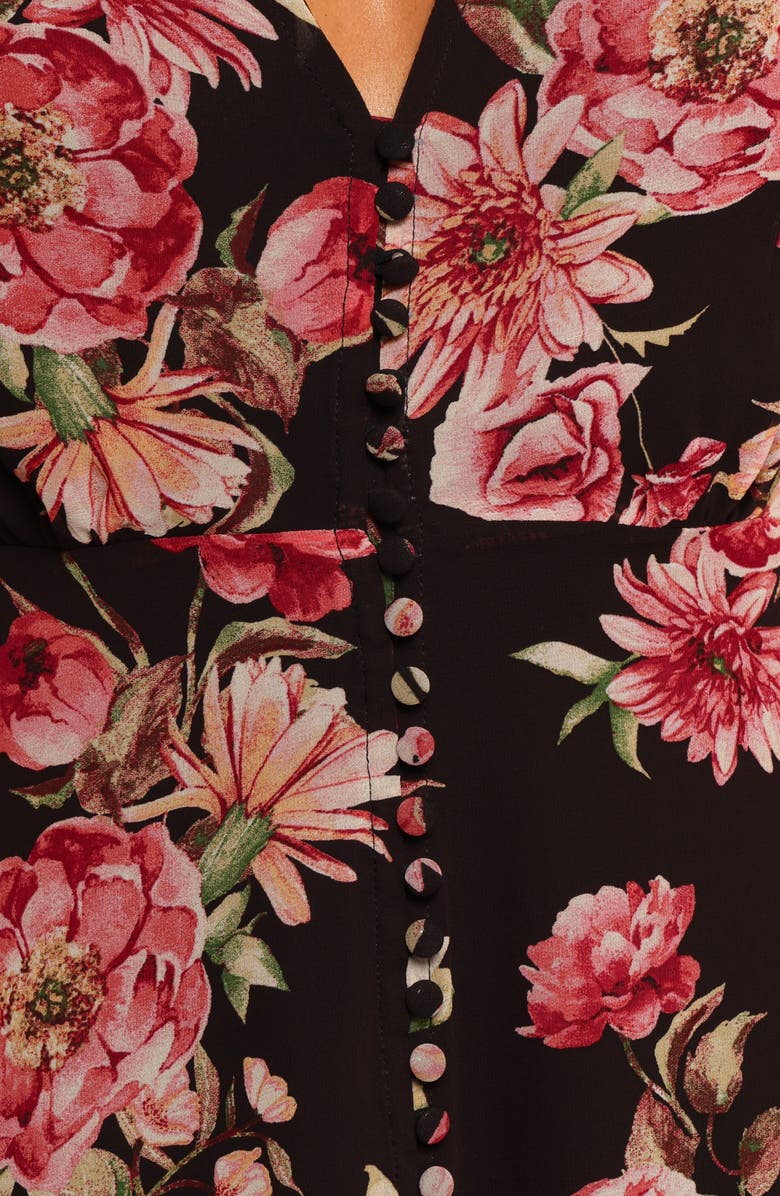 Petal & Pup Logen Floral Puff Sleeve Midi Dress, Alternate, color, Black Floral