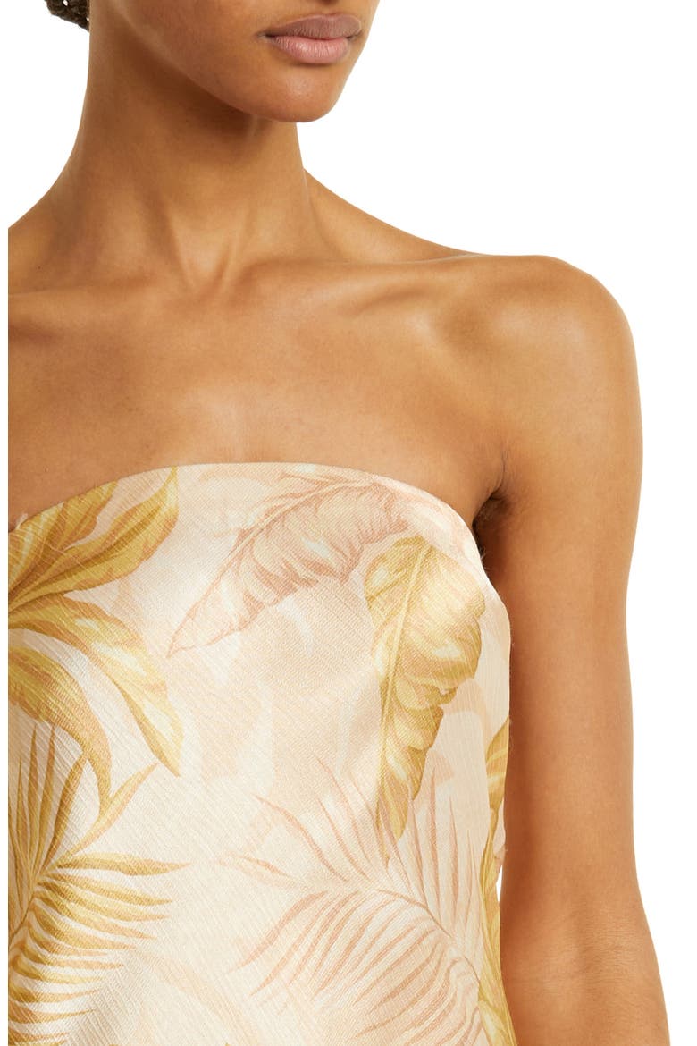 Frond Print Strapless Dress, Alternate, color, DUSTY PALMS