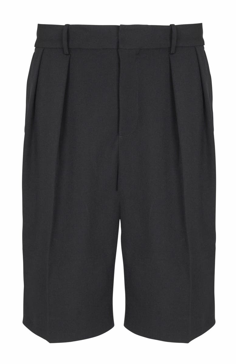 Balmain Grain De Poudre Pleated Bermuda Shorts, Alternate, color, Black