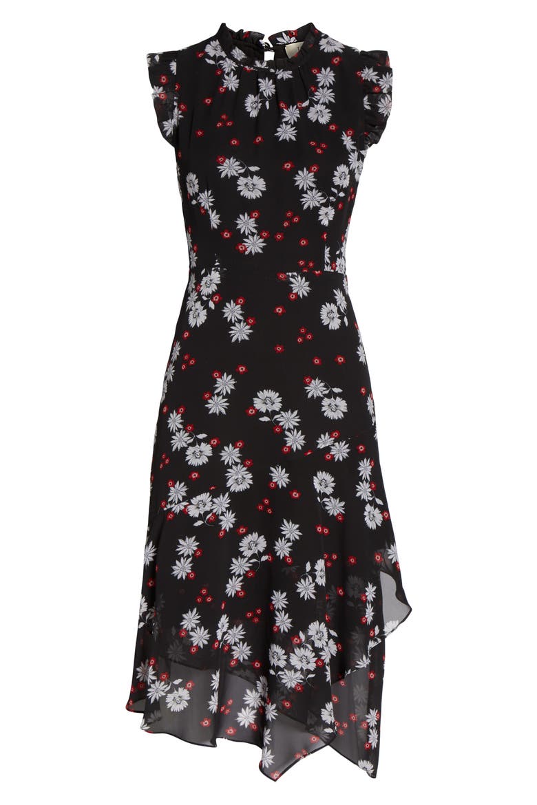 Flutter Sleeve Asymmetrical Hem Dress, Alternate, color, WHITE/ BLACK