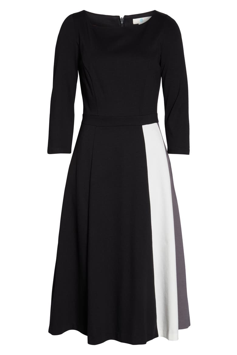 Claudia Colorblock Ponte Midi Dress, Alternate, color, BLACK