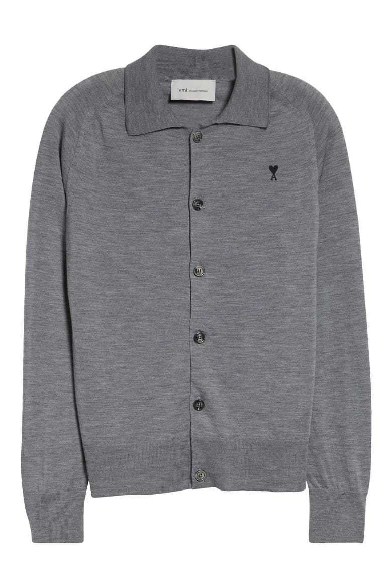 Ami de Coeur Merino Wool Cardigan, Alternate, color, GRIS CHINE/ NOIR