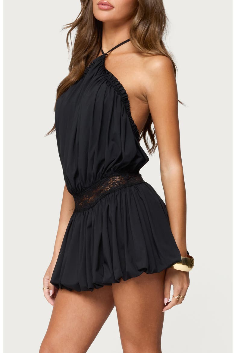 Aida Open Back Bubble Hem Halter Minidress, Alternate, color, BLACK
