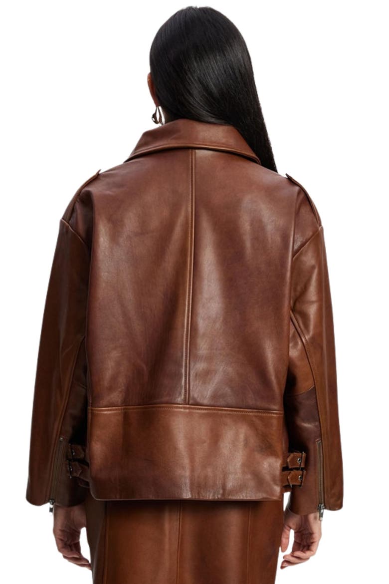 New Yorker Oversized Leather Moto Jacket, Alternate, color, Vintage Chocolate