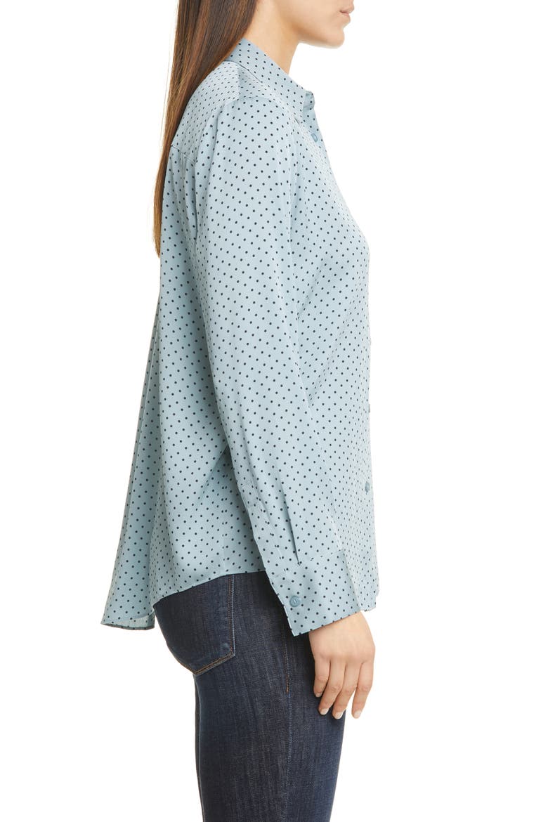 Long Sleeve Stretch Silk Button-Up Shirt, Alternate, color, BLUE ARONA MAGALI DOT