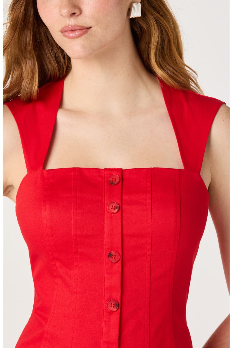 Button Front Stretch Cotton Minidress, Alternate, color, RED