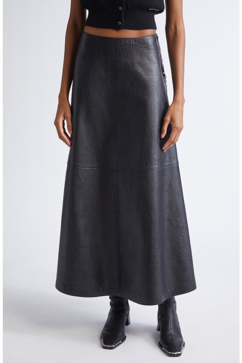 Chain Zip Leather Skirt, Main, color, BLACK