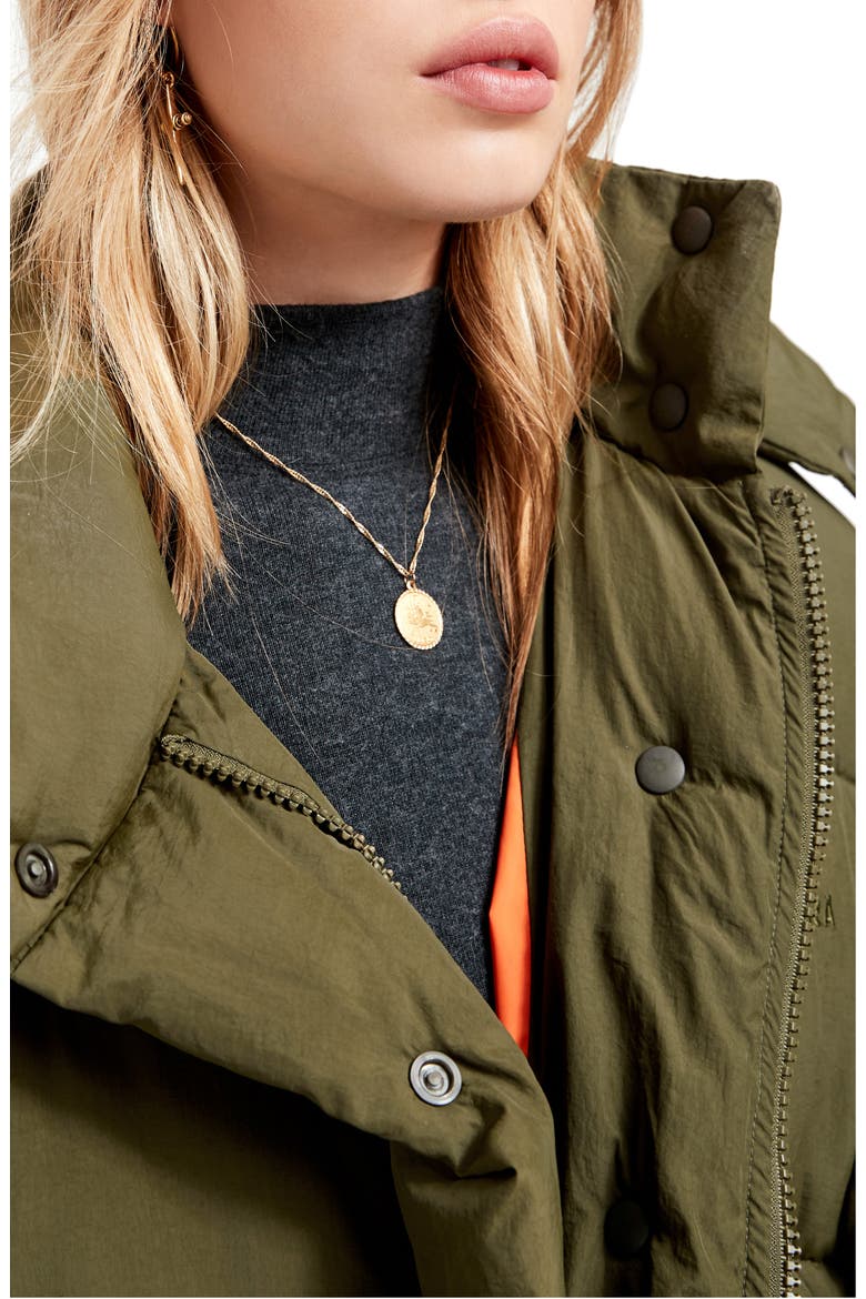 Urban Outfitters Longline Puffer Coat, Alternate, color, KHAKI