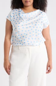 Renee C Cowl Neck Cap Sleeve Satin Top