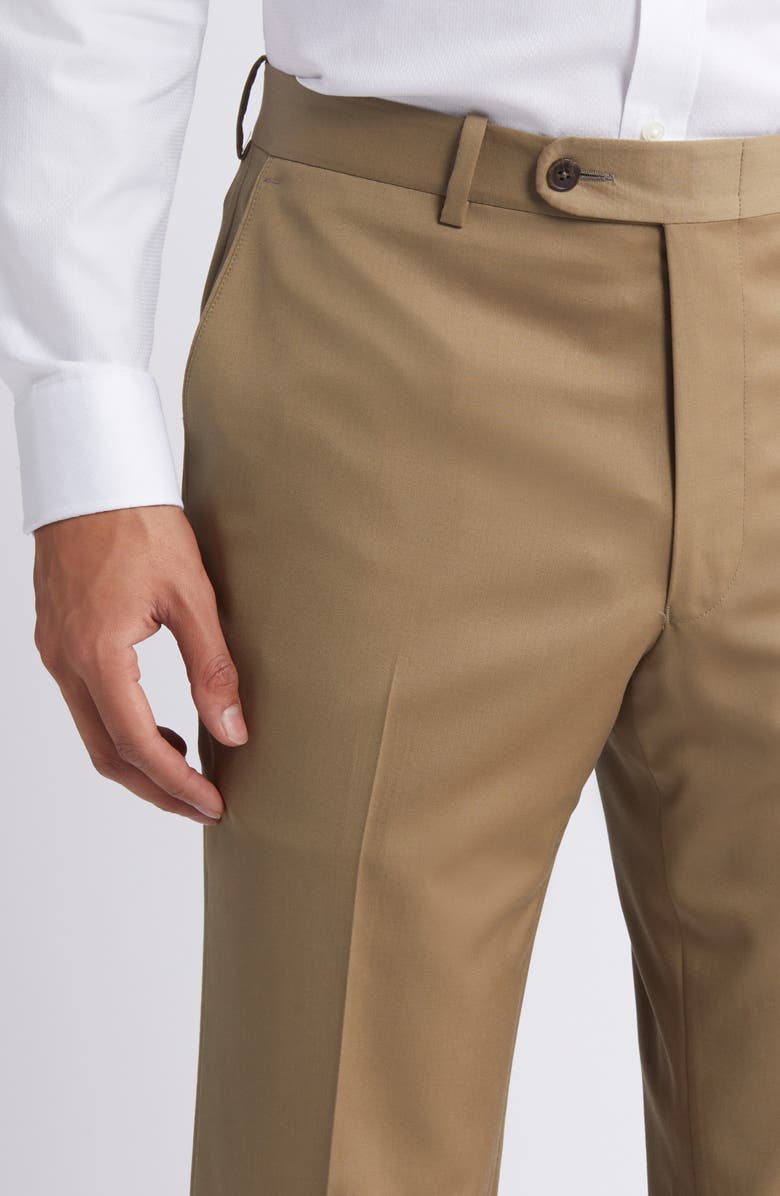Peter Millar Solid Flat Front Stretch Wool Dress Pants, Alternate, color, Light Tan