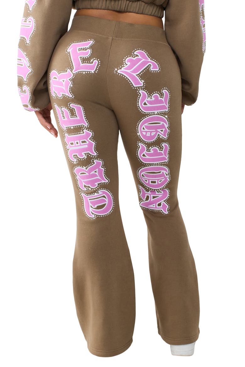 Crystal Branded Flare Pants, Alternate, color, SHITAKE