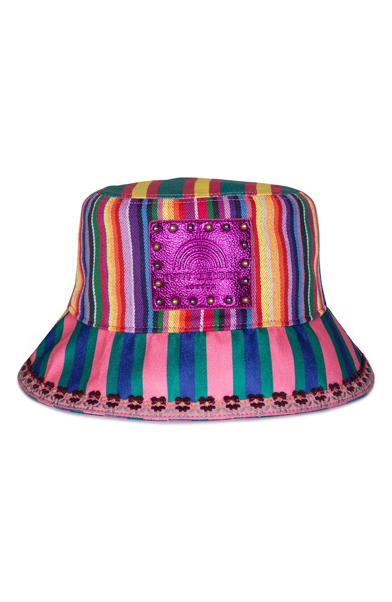 Kurt Geiger London Southbank Mix Stripe Bucket Hat, Alternate, color, Dark Rainbow