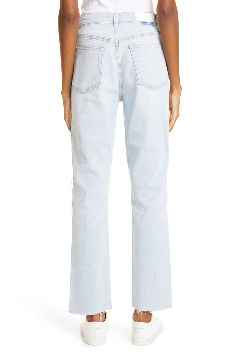 '80s High Waist Slim Straight Leg Jeans, Alternate, color, ICY BLUE WITH HOLE