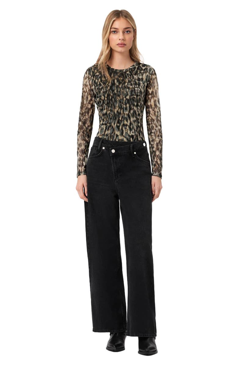 AllSaints Ellie Floral Long Sleeve Mesh T-Shirt, Alternate, color, Leppo Brown