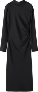 MANGO Ruched Long Sleeve Midi Dress