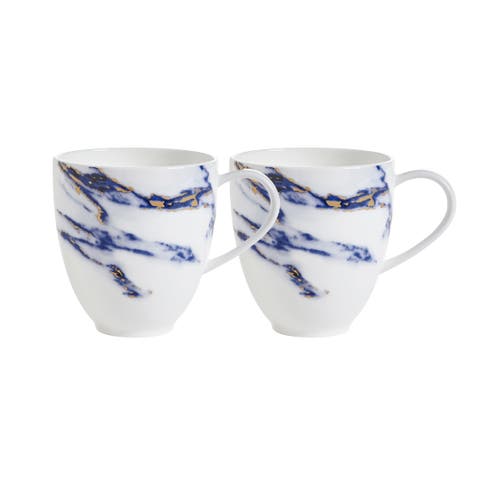Marble Azure Barrel Mug, Set of 2