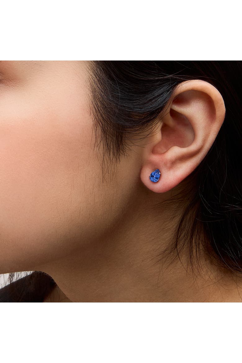 Platinum Lab 5X7 Created Blue Sapphire Pear Solitaire Stud Earrings, Alternate, color, Platinum