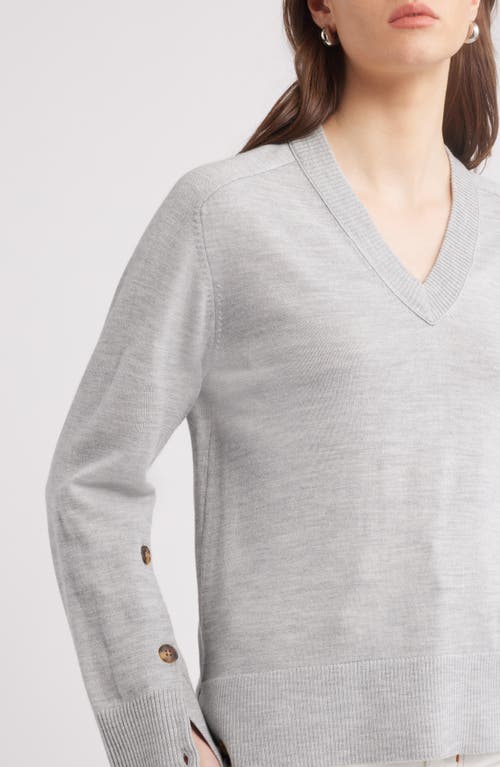 Nordstrom Button Detail Wool V-neck Sweater In Grey Heather