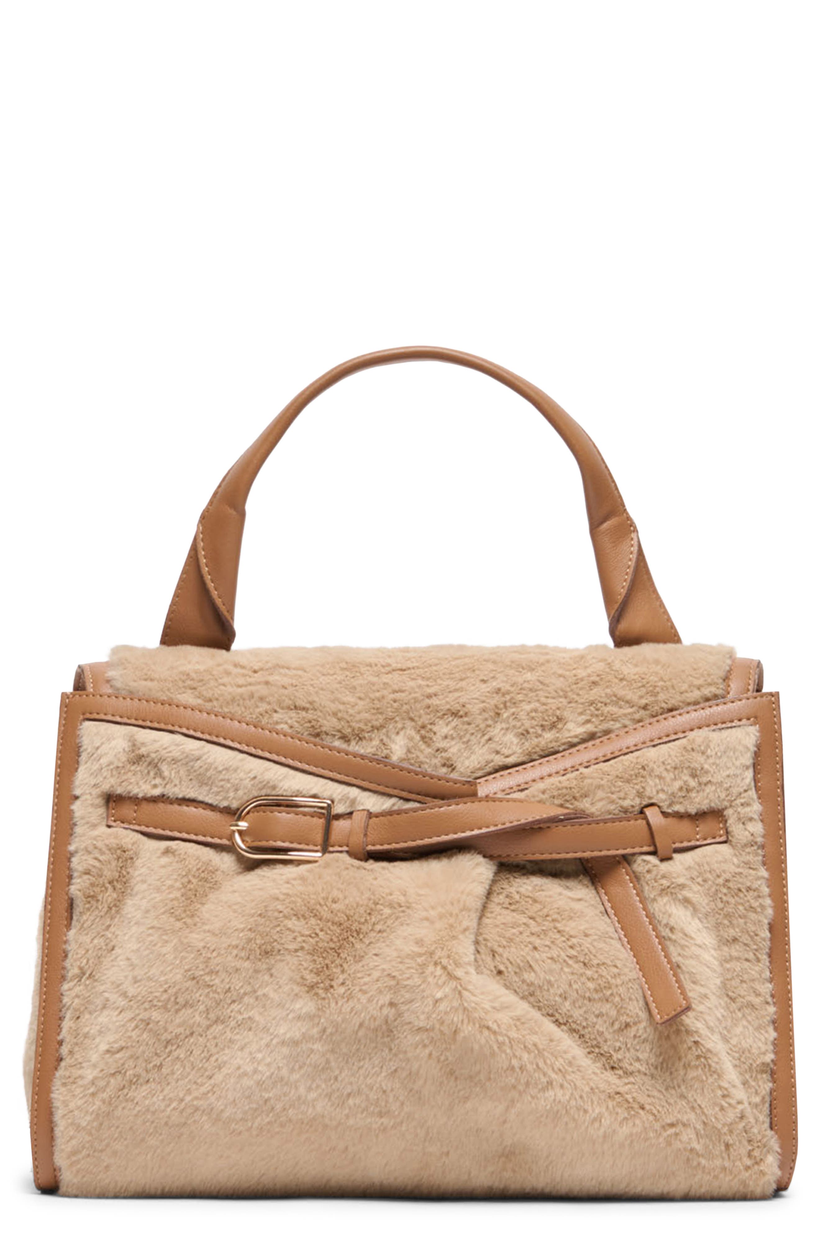 Borgo Faux Fur Satchel, Main, color, BROWN