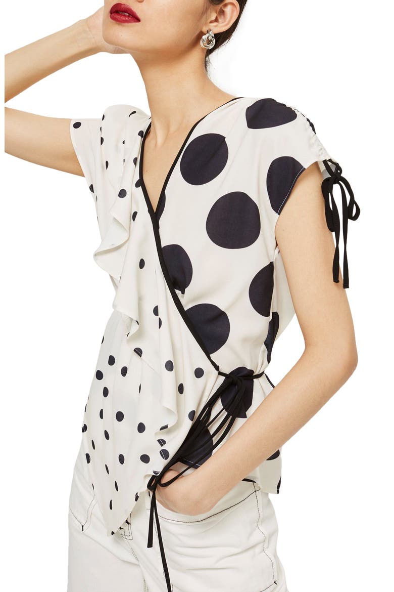 Mix Spotted Wrap Top, Main, color, IVORY MULTI