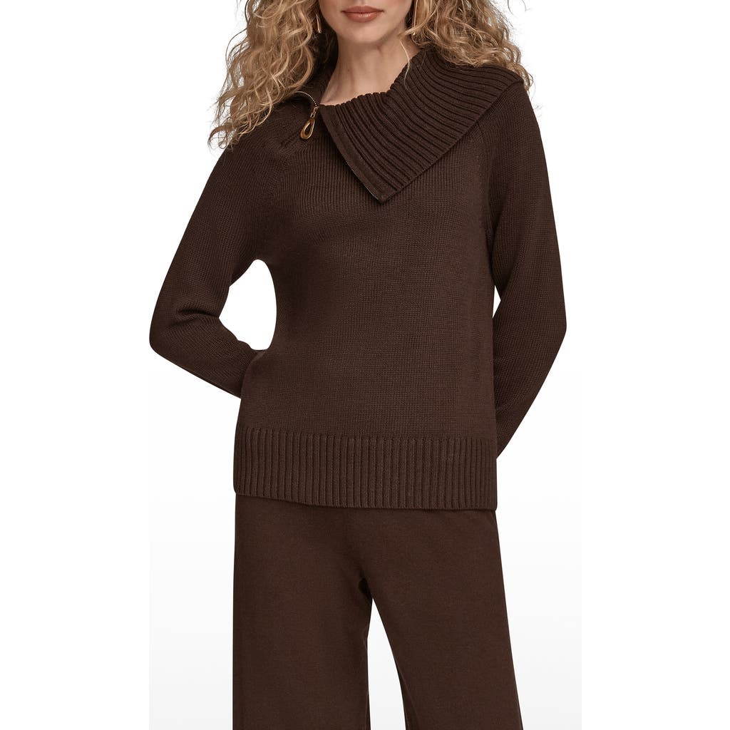 Donna Karan New York Asymmetric Zip Collar Sweater In Animal Print