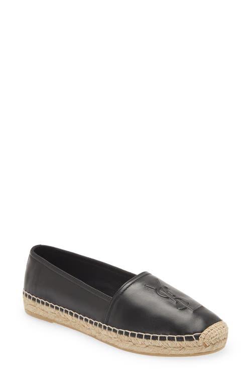 Saint Laurent Logo Leather Espadrilles Flat Shoes Black In Black