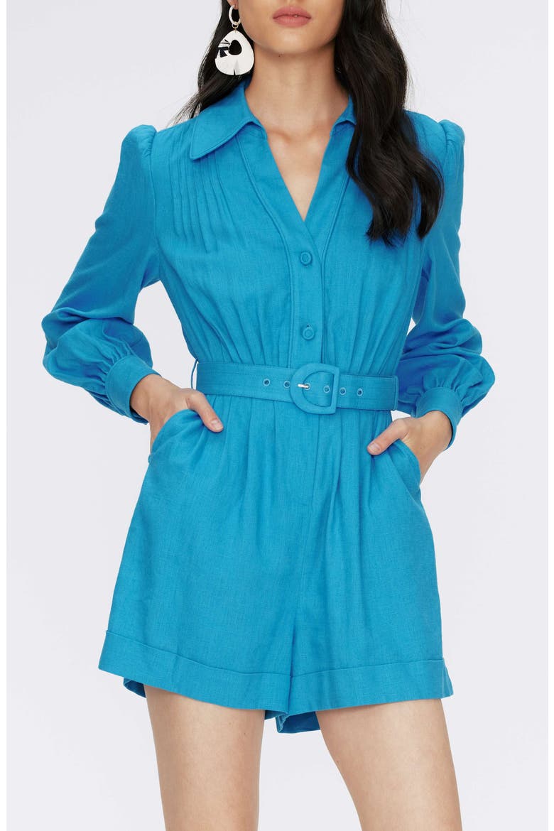 Daniella Belted Long Sleeve Romper, Alternate, color, CERULEAN BLUE