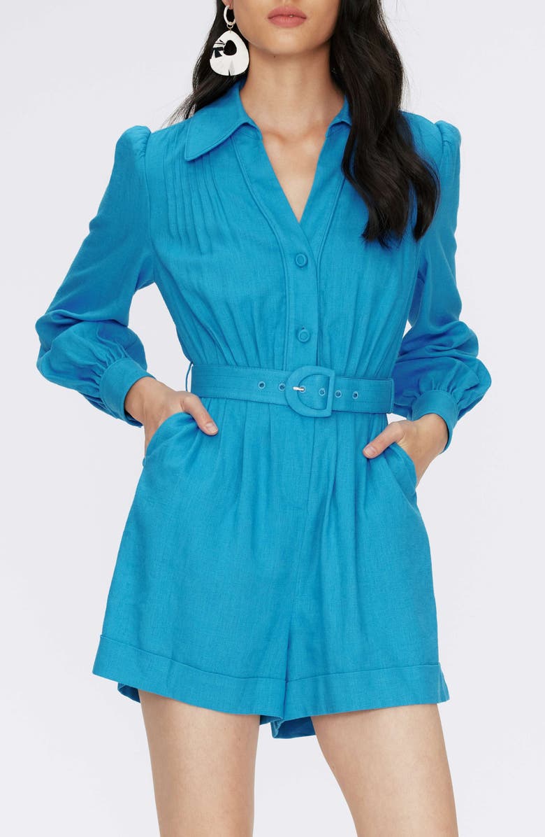DVF Daniella Belted Long Sleeve Romper, Alternate, color, 