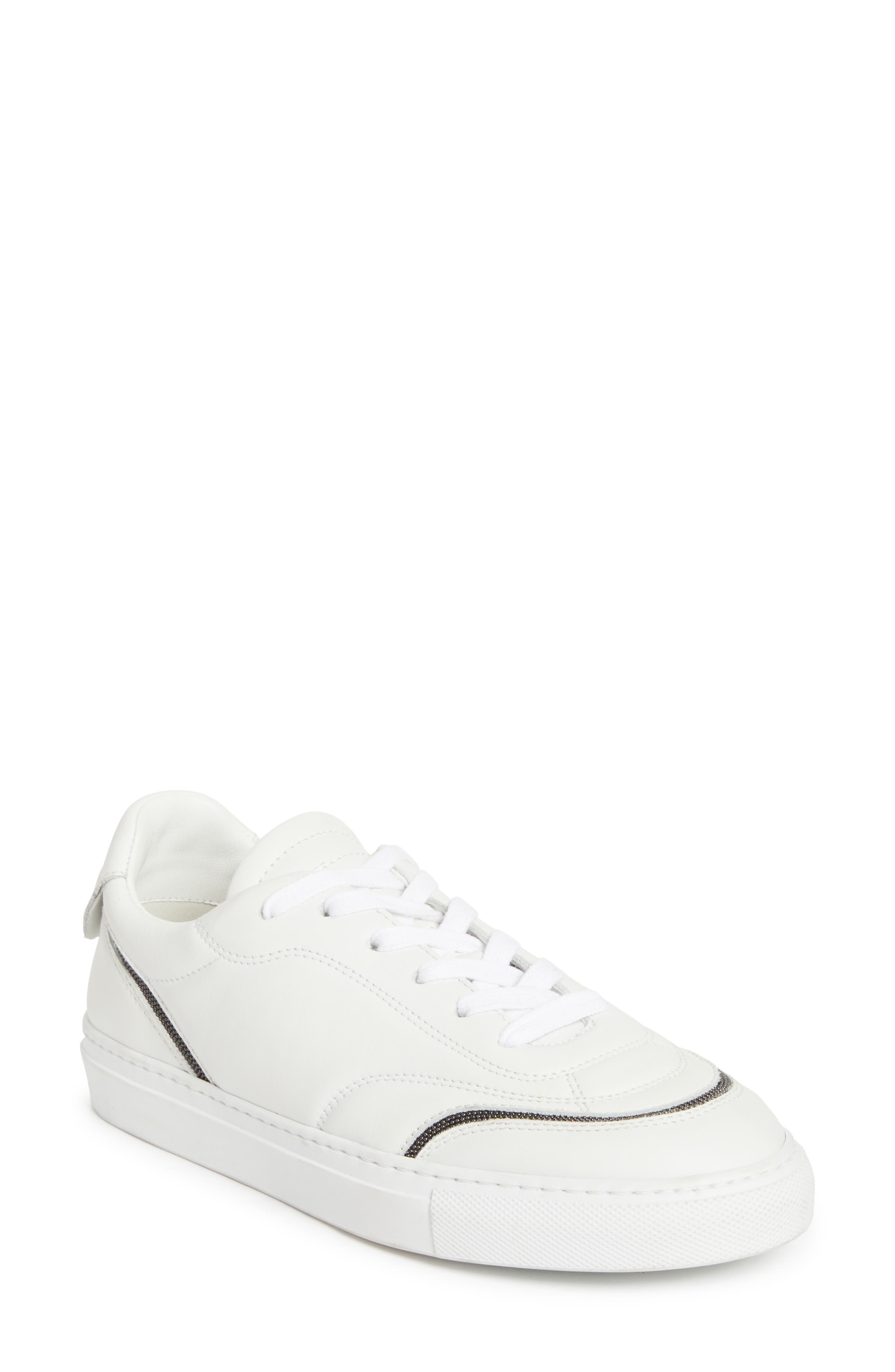 Brunello Cucinelli Monili Trim Low Top Sneaker, Main, color, Blanco