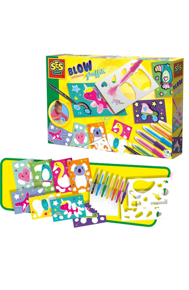 SES Creative Blow Airbrush Graffiti Kit Diy Art & Craft Set, Age 6+, Alternate, color, 