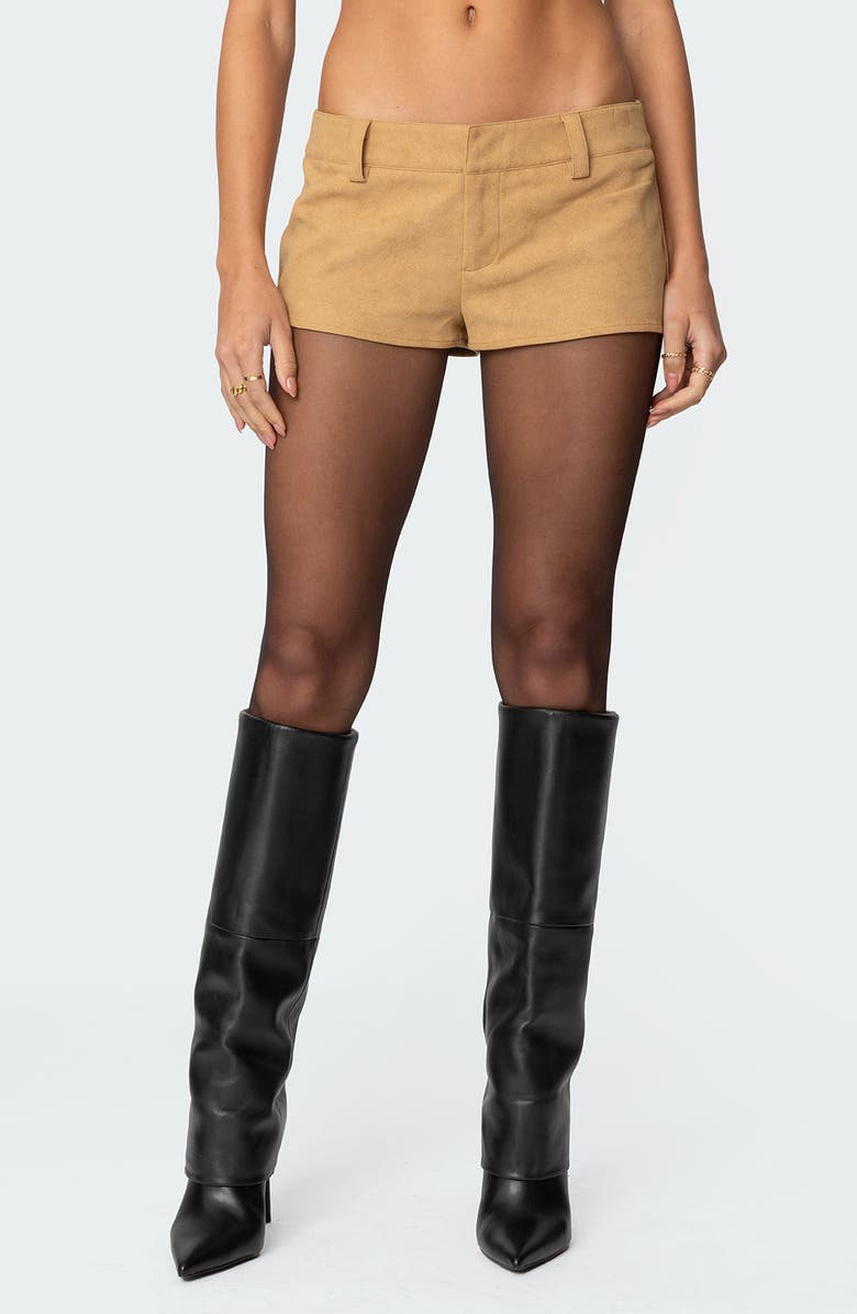 EDIKTED Shane Faux Suede Microshorts, Main, color, Tan