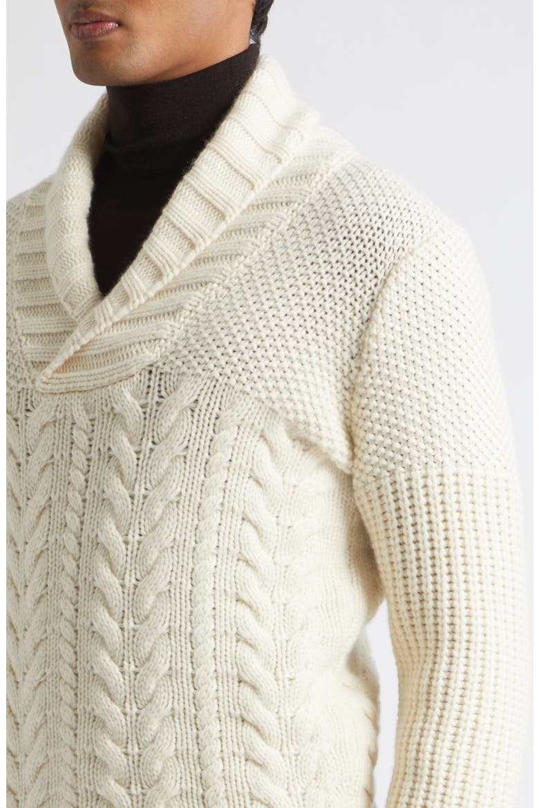 Mixed Stitch Shawl Collar Cashmere Sweater, Alternate, color, OFF WHITE 020