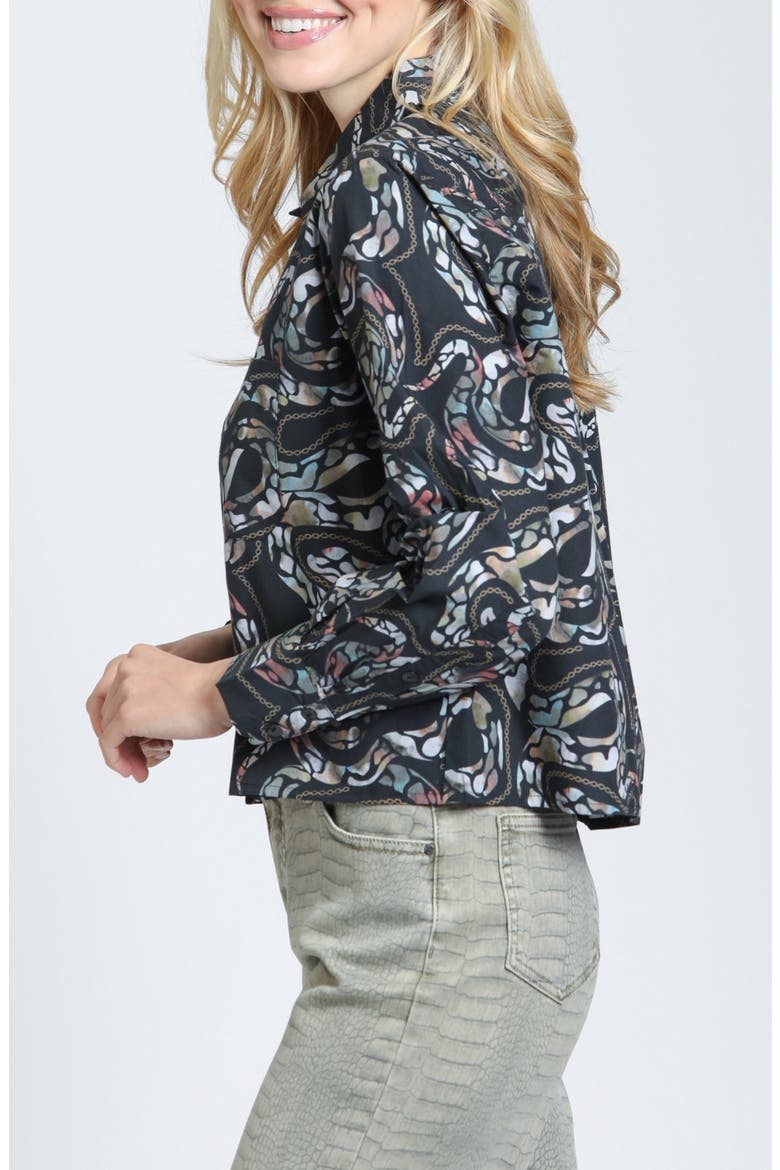 Printed Cropped Cotton Shirt, Alternate, color, JET/SAGE MINERAL MULTI