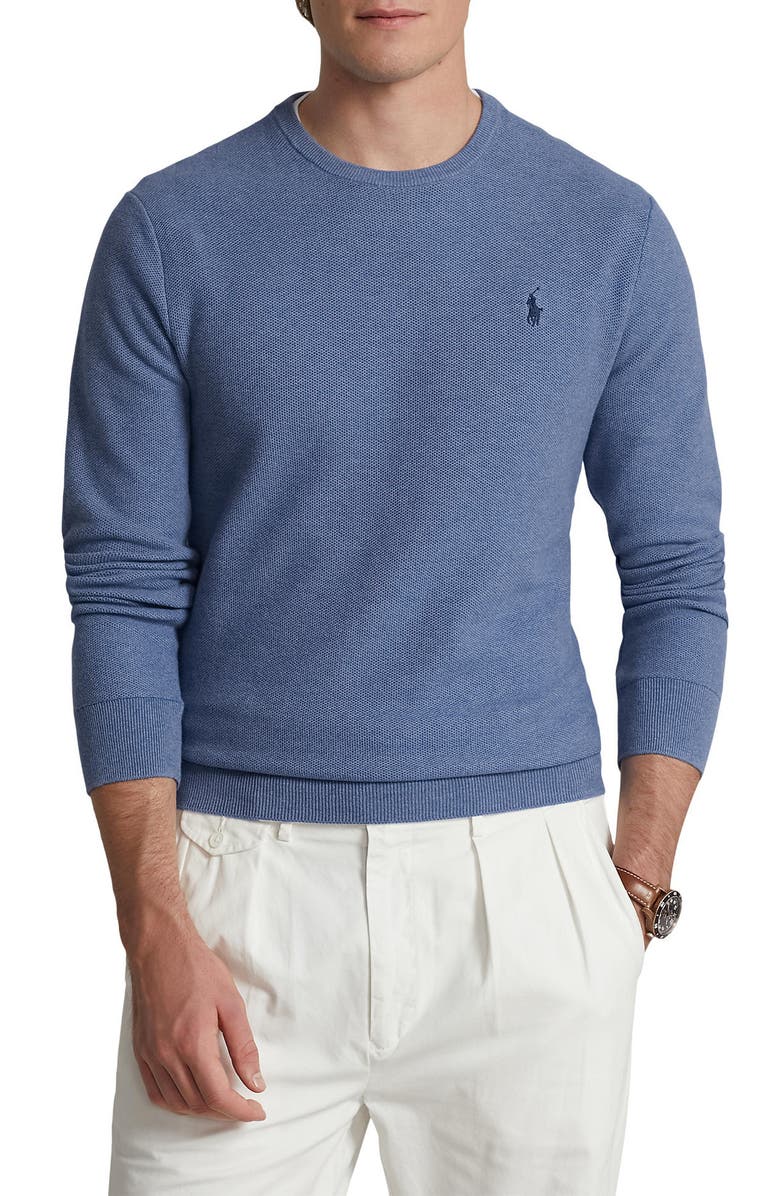 Polo Ralph Lauren Piqué Crewneck Sweater, Main, color, 